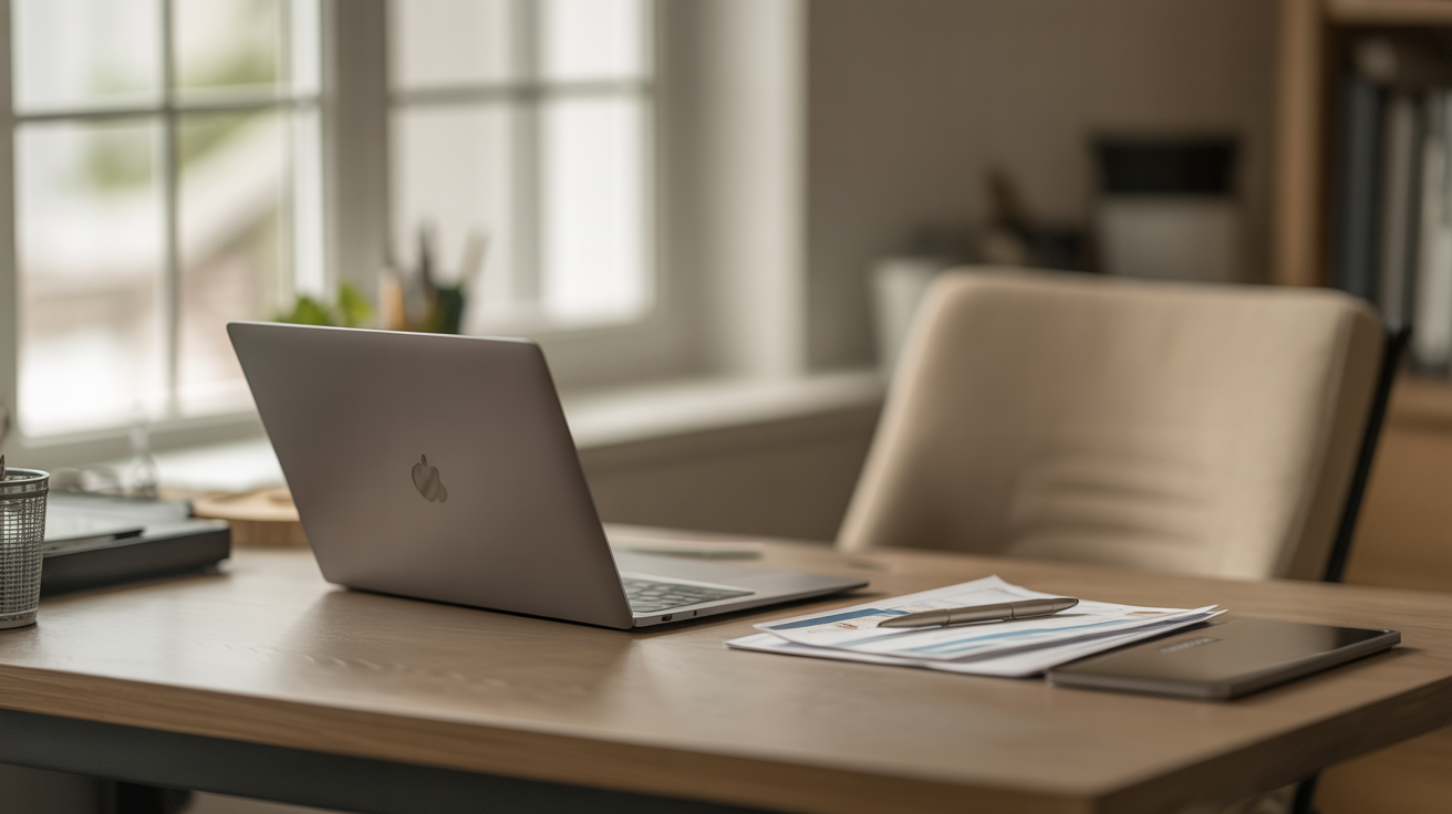 Professional home office desk with laptop and documents, representing expert legal and accounting referrals simplifying property ownership, organized and trusted advice.